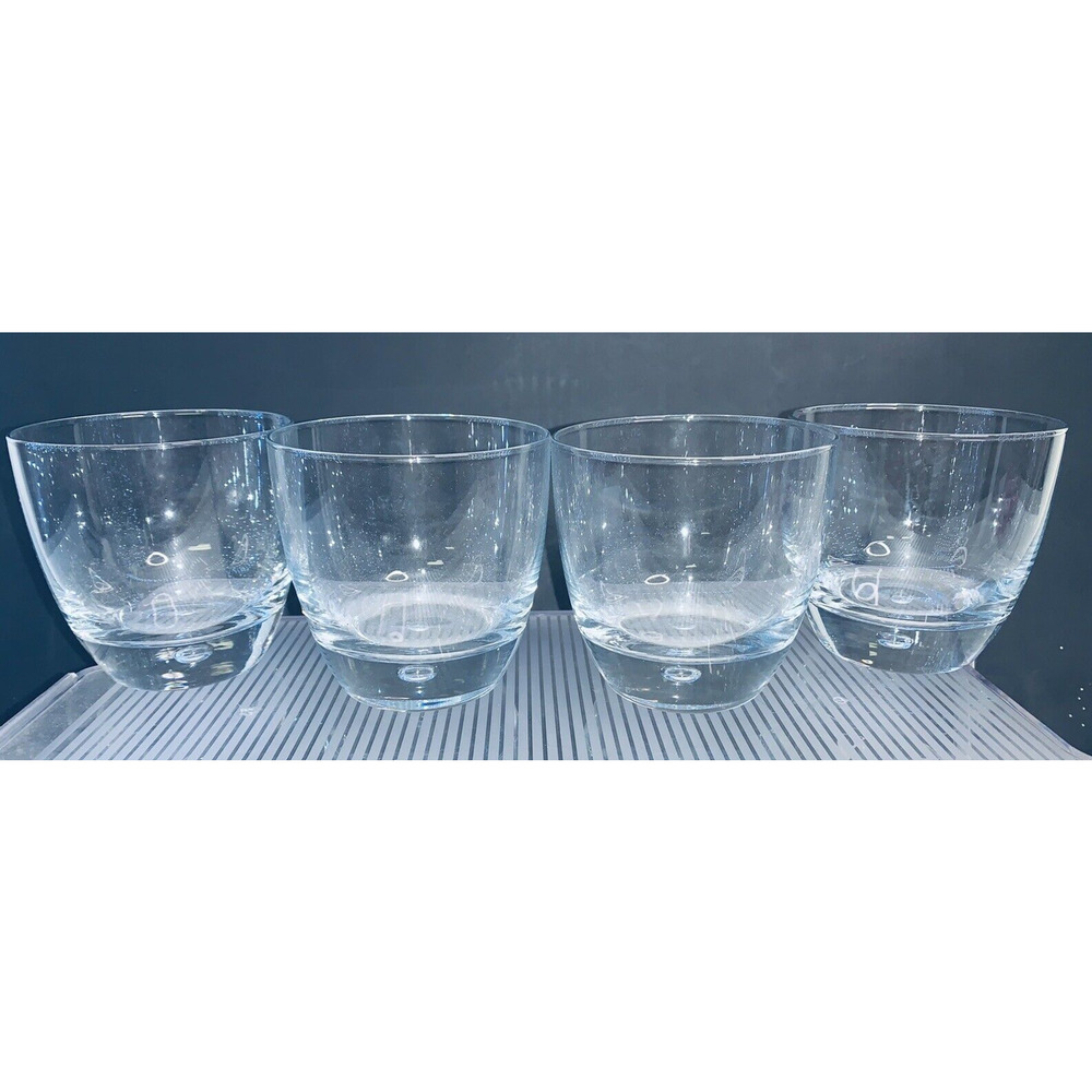 Set Of 4 Rocks Cocktail Glasses W Suspended Bubble in Heavy Bottom Clear 3.5 EUC